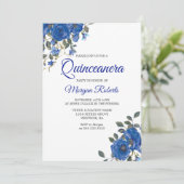 Indigo Navy Midnight Blue Flowers Quinceanera Kaart (Staand voorkant)