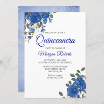Indigo Navy Midnight Blue Flowers Quinceanera