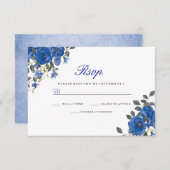 Indigo Navy Midnight Blue Flowers Weddenschap RSVP (Voorkant / Achterkant)
