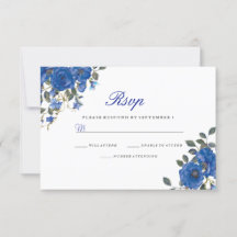Indigo Navy Midnight Blue Flowers Weddenschap RSVP