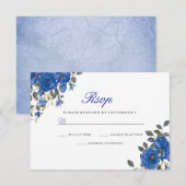 Indigo Navy Midnight Blue Flowers Weddenschap RSVP Kaartje (Voorkant / Achterkant)