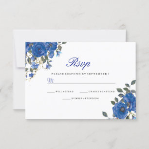 Indigo Navy Midnight Blue Flowers Weddenschap RSVP Kaartje