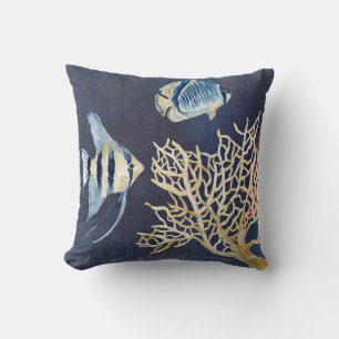 Indigo Ocean Beach Tropical Fish Waterverf Coral Kussen