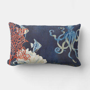 Indigo Ocean Beach Tropical Fish Waterverf Coral Kussen