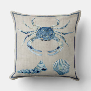 Indigo Ocean Blue Crab Tulband Scallop Zeeschelpen Kussen