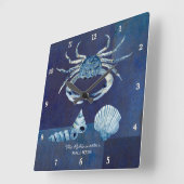 Indigo Ocean Crab Seashells Nautical Beach House Vierkante Klok (Hoek)