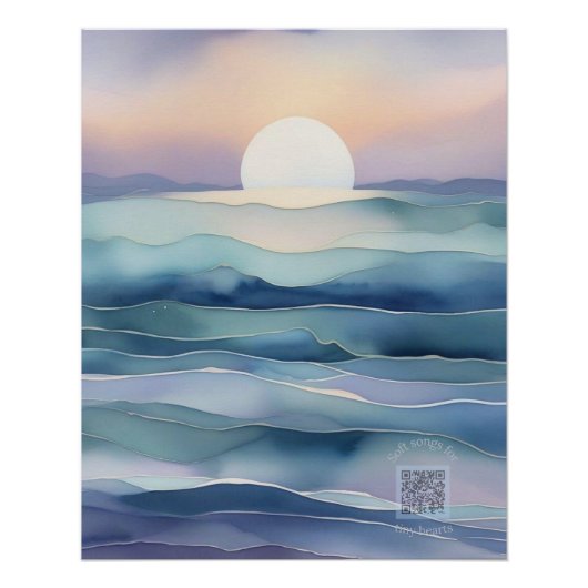 Indigo Ocean Moon Nursery Wall Art | Watercolor Perfect Poster (Voorkant)