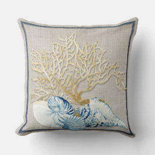 Indigo Ocean Nautilus Conch Scallop Coral Shells Kussen