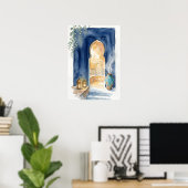 Indigo & Ochre Marokkaanse Hammam Waterverf Poster (Thuiskantoor)