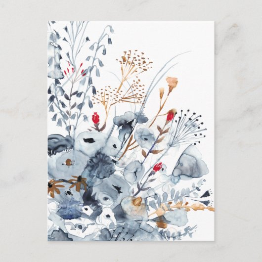 Indigo & Ochre - Waterverf Flowers Briefkaart (Voorkant)