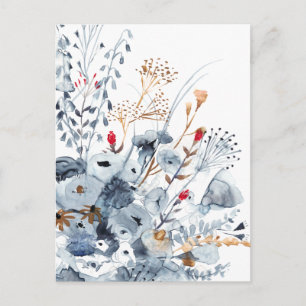 Indigo & Ochre - Waterverf Flowers Briefkaart