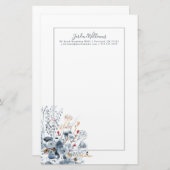 Indigo & Ochre - Waterverf Flowers Briefpapier (Voorkant / Achterkant)