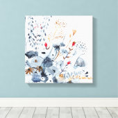 Indigo & Ochre - Waterverf Flowers Canvas Afdruk (Insitu (Houten vloer))