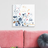 Indigo & Ochre - Waterverf Flowers Canvas Afdruk (Insitu (Woonkamer))