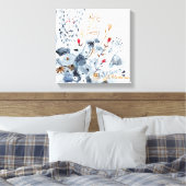 Indigo & Ochre - Waterverf Flowers Canvas Afdruk (Insitu (Slaapkamer))