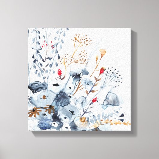 Indigo & Ochre - Waterverf Flowers Canvas Afdruk (Voorkant)