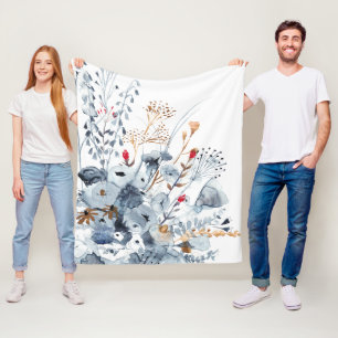 Indigo & Ochre - Waterverf Flowers Fleece Deken