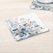 Indigo & Ochre - Waterverf Flowers Kartonnen Onderzetters (Schuin)