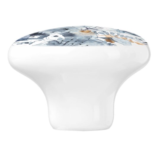 Indigo & Ochre - Waterverf Flowers Keramische Knop (Zijkant)