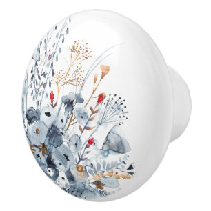 Indigo & Ochre - Waterverf Flowers Keramische Knop