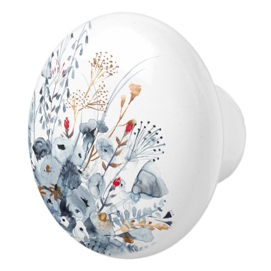 Indigo & Ochre - Waterverf Flowers Keramische Knop (Rechts)