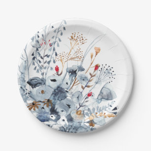 Indigo & Ochre - Waterverf Flowers Papieren Bordje