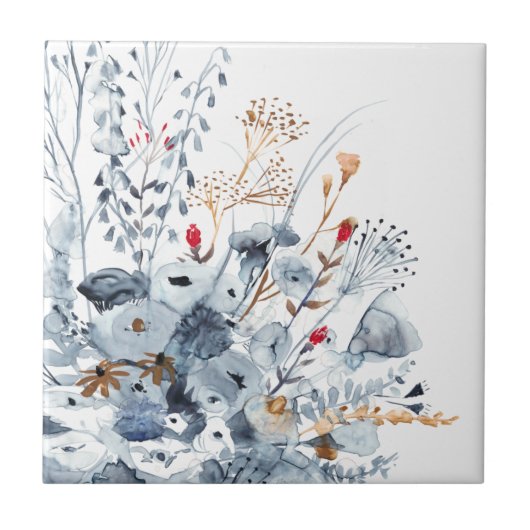 Indigo & Ochre - Waterverf Flowers Tegeltje (Voorkant)