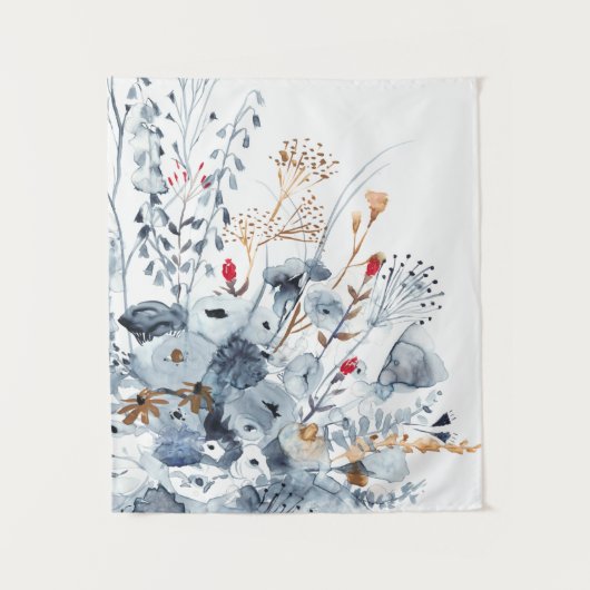 Indigo & Ochre - Waterverf Flowers Wandkleed (Voorkant)
