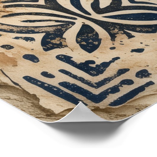 Indigo Oker Folk Pattern Poster (Hoek)