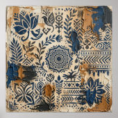 Indigo Oker Folk Pattern Poster (Voorkant)