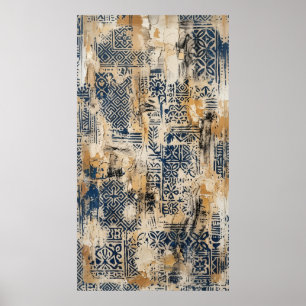 Indigo Oker Vervaarde Patroon Poster