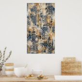 Indigo Oker Vervaarde Patroon Poster (Keuken)