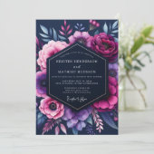 Indigo Opulent Bloom Bruiloft Kaart (Staand voorkant)