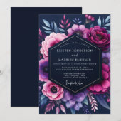 Indigo Opulent Bloom Wedding Kaart (Voorkant / Achterkant)