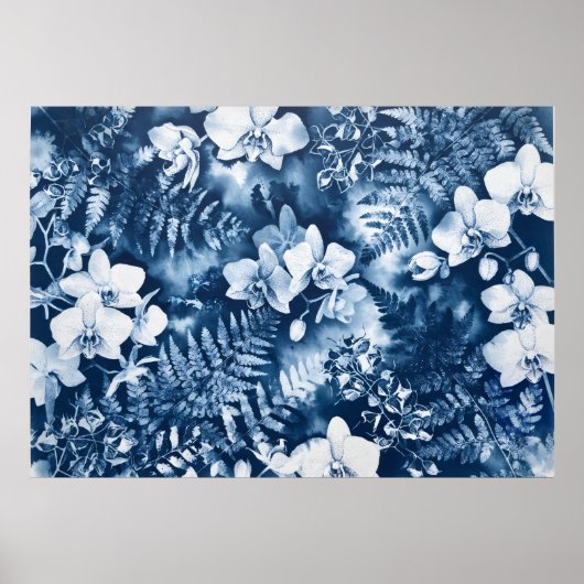 Indigo Orchide Varentropische Cyanotype Poster (Voorkant)