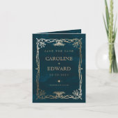 Indigo Ornament middeleeuwse gouden Ivy bruiloft Aankondiging (Voorkant)