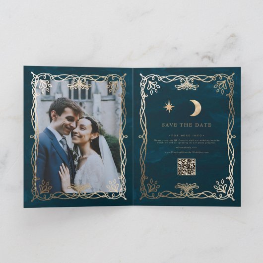 Indigo Ornament middeleeuwse gouden Ivy bruiloft Aankondiging