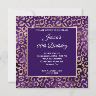 Indigo Paars en Roos Gold Leopard Folie Birthday Kaart