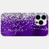 Indigo Paars en Zilver Glitter Glam Handtekening Case-Mate iPhone Case (Achterkant (horizontaal))