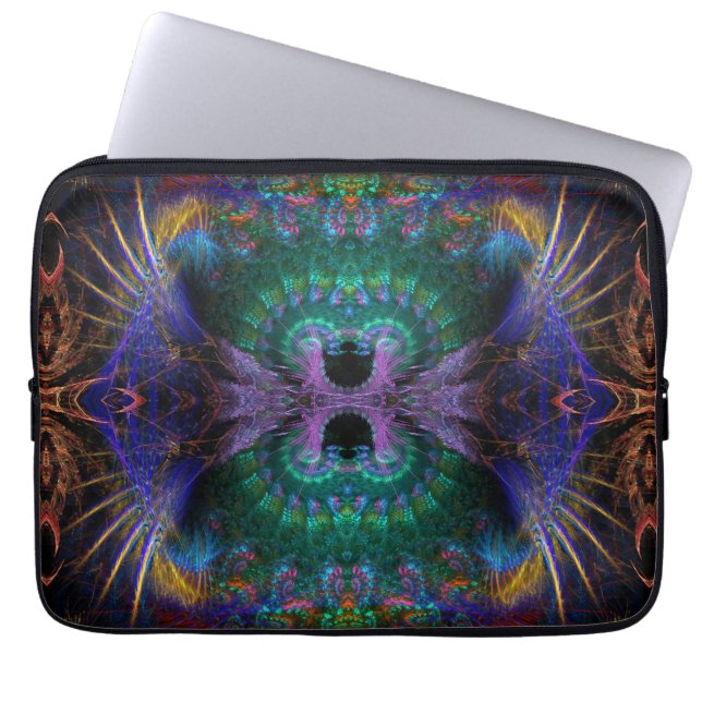 Indigo Paars Groen Fractale Veer Laptop Sleeve (Voorkant)