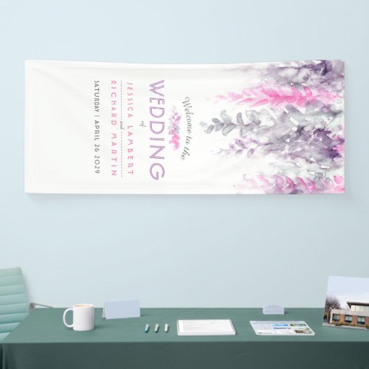 Indigo paars, roze bruiloft welkom spandoek (Beurs)