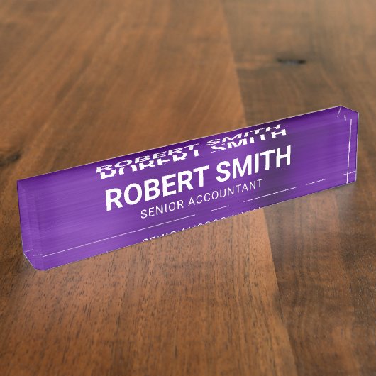Indigo Paarse Faux Folie van geborsteld metaal Naambordje (Zijkant)