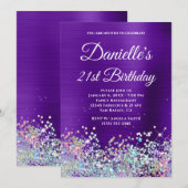 Indigo Paarse Folie Holo Glitter 21st Birthday Kaart (Voorkant / Achterkant)