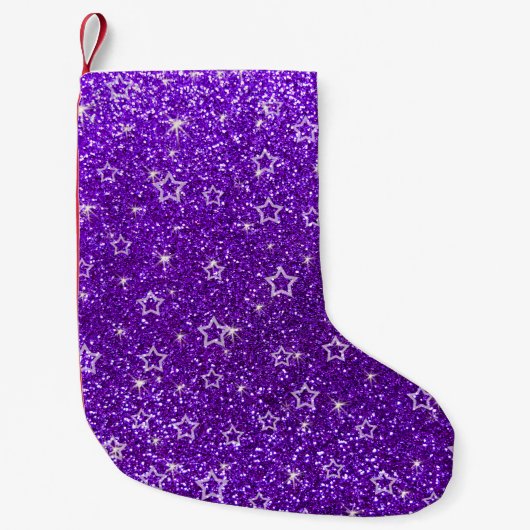 Indigo paarse glitter sterren kleine kerstsok (Voorkant)