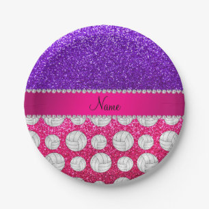 Indigo paarse neon hot roze volleyballen papieren bordje