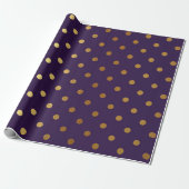 Indigo Paarse Plum Golden Small Polka Dots Cadeaupapier (Uitgerold)