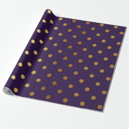 Indigo Paarse Plum Golden Small Polka Dots Cadeaupapier