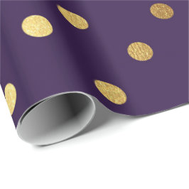 Indigo Paarse Plum Golden Small Polka Dots Cadeaupapier