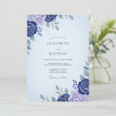 Indigo Paarse Ranunculus Eucalyptus Bruiloft Kaart (Staand voorkant)