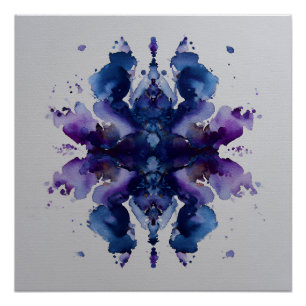 Indigo Paarse Symmetrische Waterverf Mandala Perfect Poster